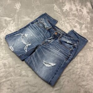 American Eagle Boyfriend Crop Jeans Womens Size 6 Distressed Blue Button Fly